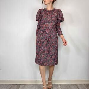 NWT REBECCA TAYLOR Hudson Paisley Dress Berry silk retro long sleeve 2961